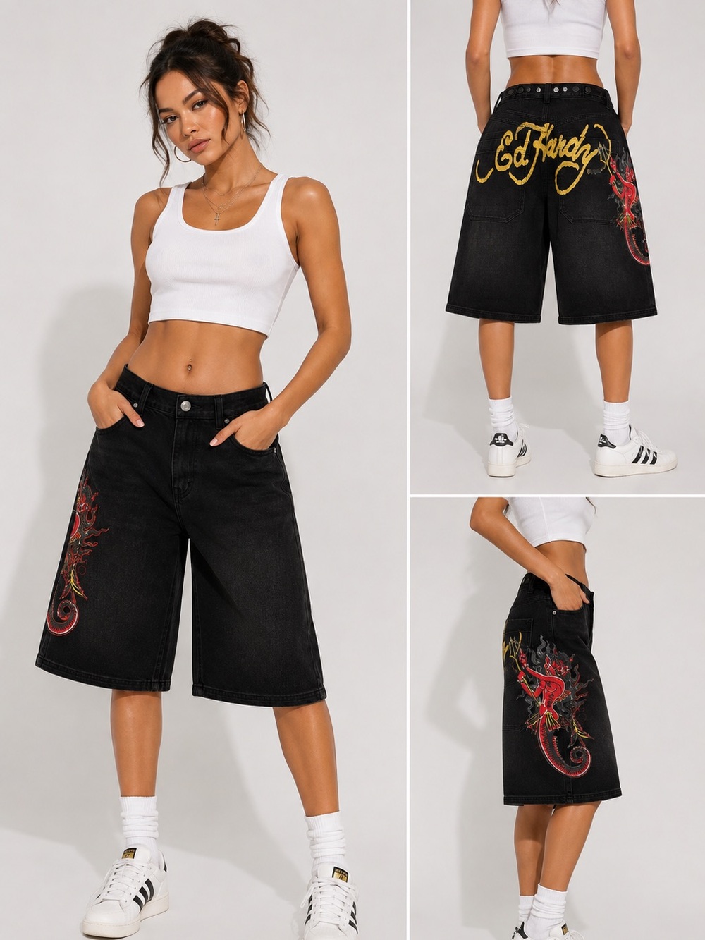 Ed Hardy women’s Baggy Denim jeans shorts • Y2K Style • Size  30/32
